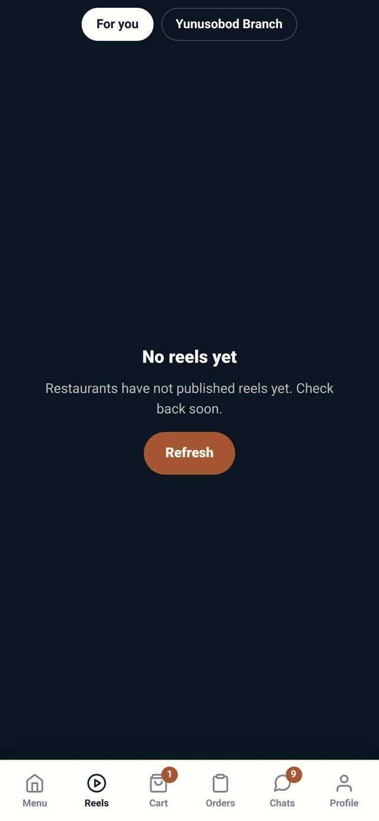 The Reels feed of short restaurant videos.
