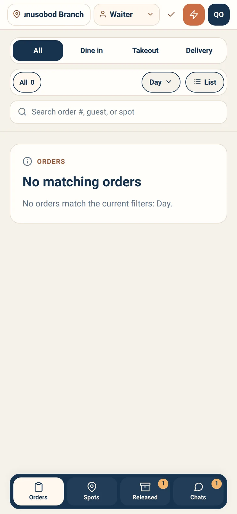The waiter's live order board.